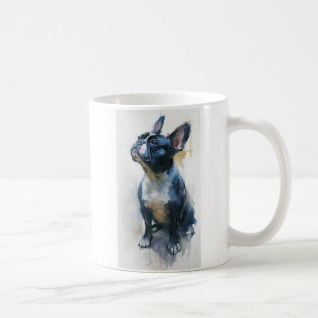 Akvarell fransk bulldogg sittande kaffemugg (Höger)