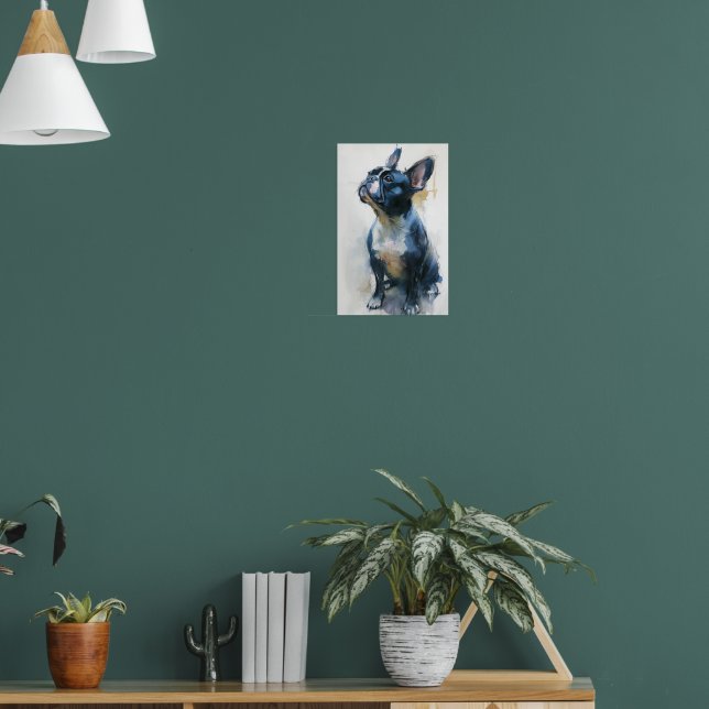 Akvarell fransk bulldogg sittande poster (Vardagsrum 1)