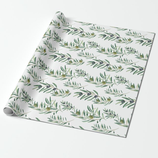 Akvarell Fransk Landstil Chic Olivgrön Mönster Presentpapper (Utrullad)