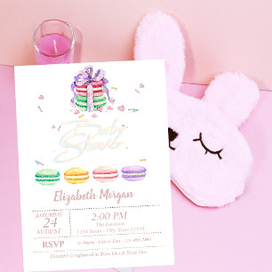 Akvarell Franska Macarons Ränder Bebisens Mottagni Inbjudningar