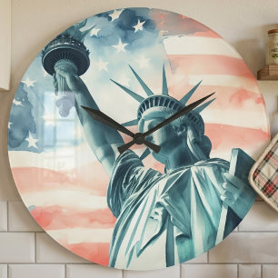 Akvarell Frihetsgudinnan med amerikansk flagga Stor Klocka