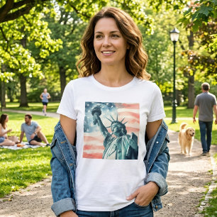 Akvarell Frihetsgudinnan med amerikansk flagga T Shirt