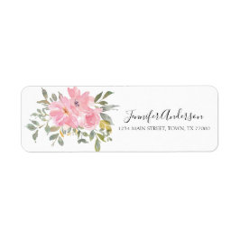 Akvarell Frodig Rosa Blommig Returadress Etikett