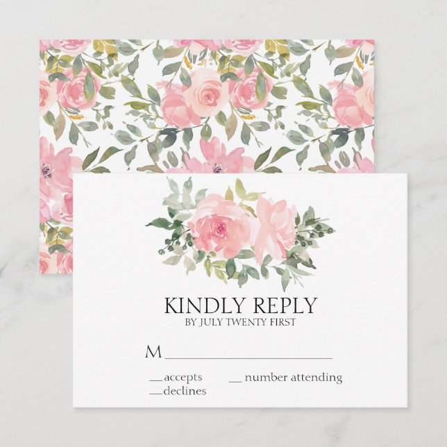 Akvarell Frodig Rosa Rosa Blommig Bröllop OSA Kort (Fram/baksida)