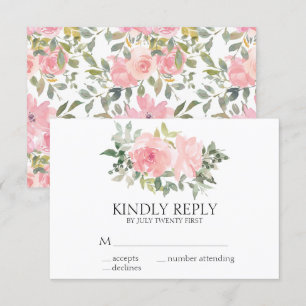 Akvarell Frodig Rosa Rosa Blommig Bröllop OSA Kort