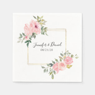 Akvarell Frodig Rosa Rosa Blommig Bröllop Pappersservett