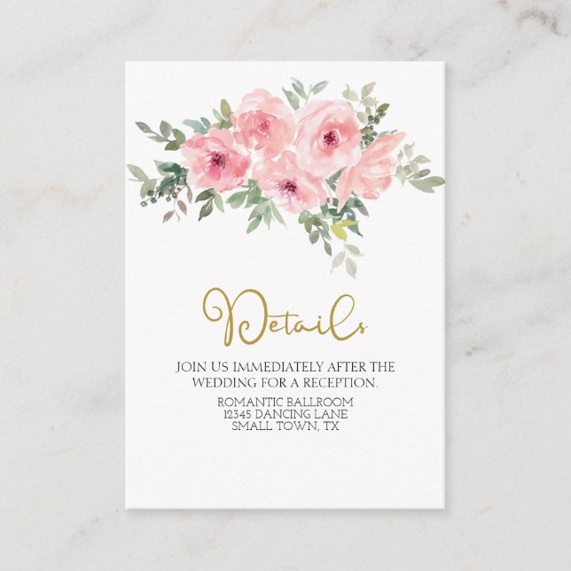 Akvarell Frodig Rosa Rosa Blommig Bröllop Tilläggskort (Framsida)