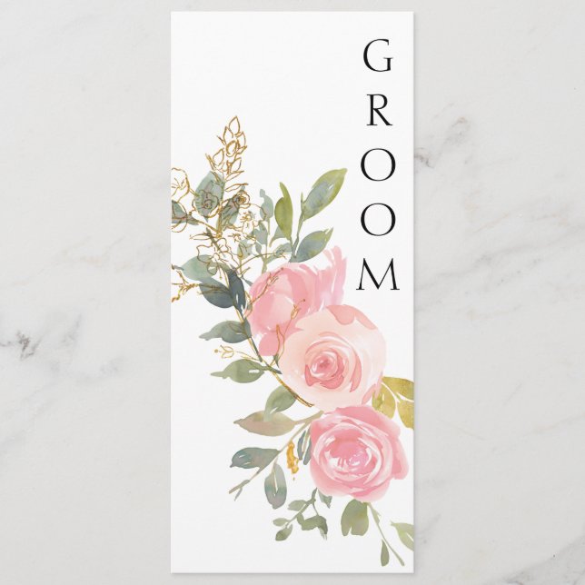 Akvarell Frodig Rosa Rosa Blommig Stolkort Meny (Framsida)