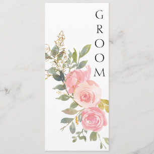 Akvarell Frodig Rosa Rosa Blommig Stolkort Meny