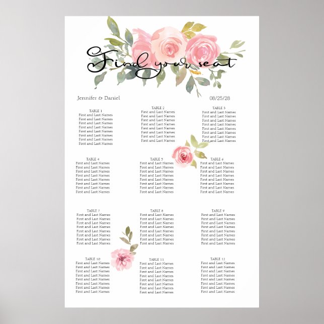 Akvarell Frodig Rosenskära Rosa Blommig Sittplatsk Poster (Framsidan)