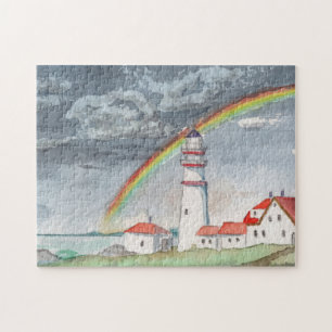 Akvarell fyr regnbåge landskap hav pussel