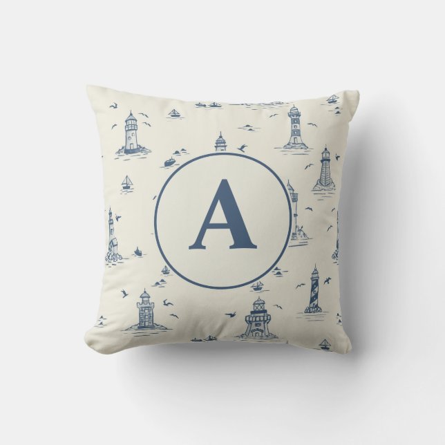 Akvarell fyr Toile Barnkammare | Monogram Kudde (Framsida)
