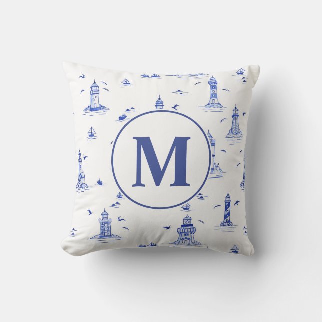 Akvarell fyr Toile Barnkammare | Monogram Kudde (Framsida)