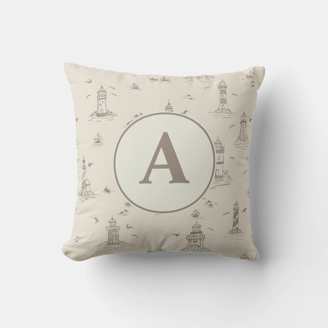 Akvarell fyr Toile Barnkammare | Monogram Kudde (Framsida)