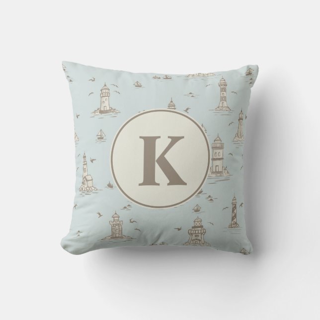 Akvarell fyr Toile Barnkammare | Monogram Kudde (Framsida)