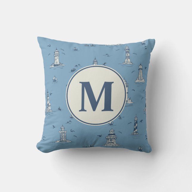 Akvarell fyr Toile Barnkammare | Monogram Kudde (Framsida)