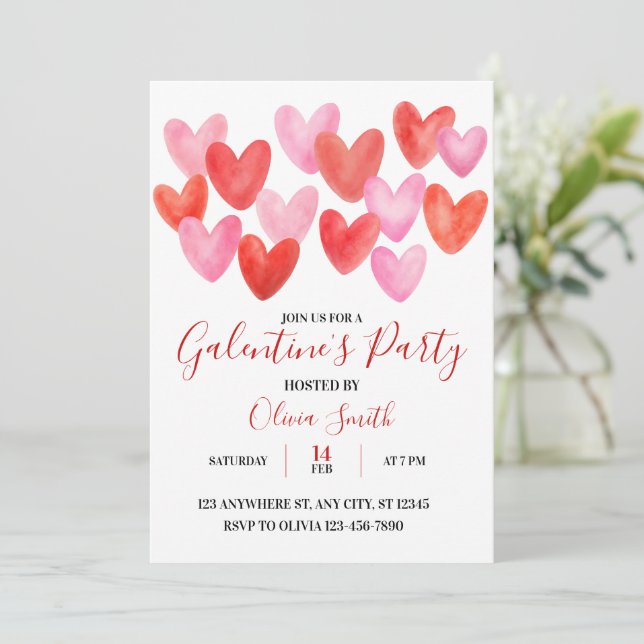 AKVARELL GALENTINES DAG FEST INVITATION INBJUDNINGAR (Stående Fram)