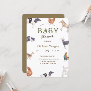 Akvarell Gårdsdjur Baby Shower Inbjudningar