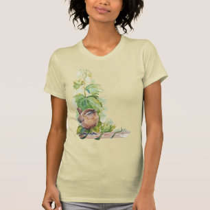 Akvarell Gärdsmyg Fågel Vindruvsodling Druvor Löv T Shirt