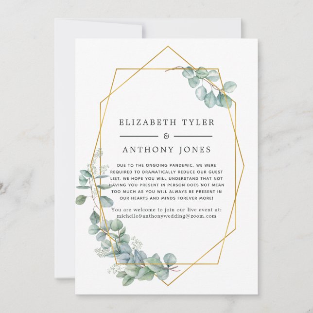 Akvarell Geometrisk Eukalyptus Reducerad Gästlista Meddelande (Framsida)