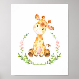 Akvarell Giraff Barnkammar Konsttryck Poster