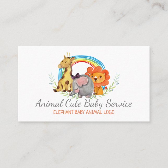 Akvarell Giraff Elefant Lejon Regnbågsbåge Visitkort (Framsida)