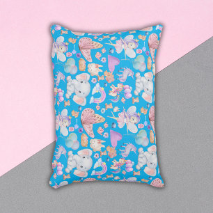 Akvarell Girly Whimsical på Blå Prydnadskudde