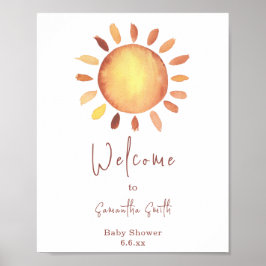 Akvarell Glad Gul Solsken Välkommen Poster