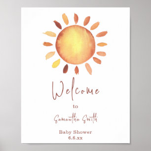 Akvarell Glad Gul Solsken Välkommen Poster