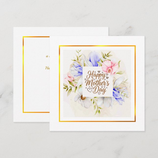 Akvarell Glad mors dag – Elegant blomster Kort (Fram/baksida)