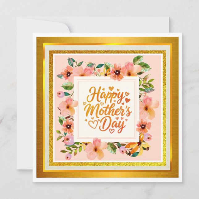 Akvarell Glad mors dag I Elegant blomsterdesign Kort (Framsida)