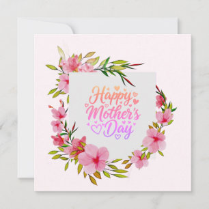 Akvarell Glad mors dag Rosa blomsterkrans Kort