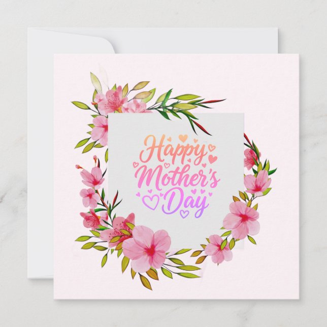 Akvarell Glad mors dag Rosa blomsterkrans Kort (Framsida)