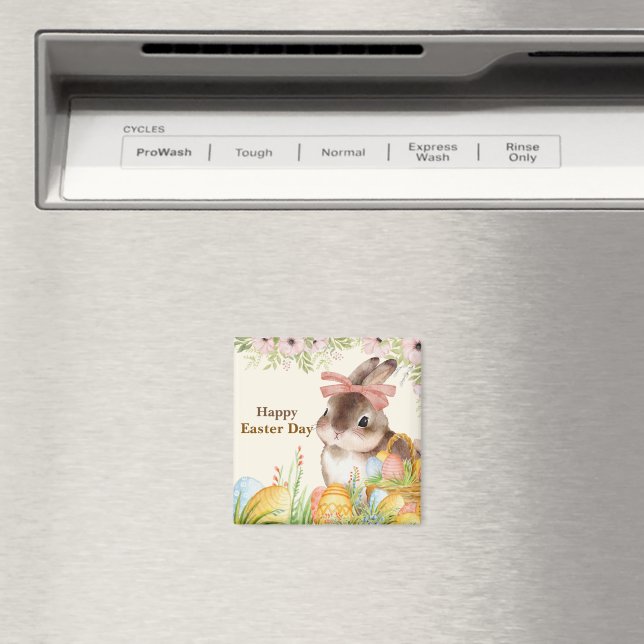 Akvarell Glad påsk Floral kanin med band Magnet (In Situ (Dishwasher))