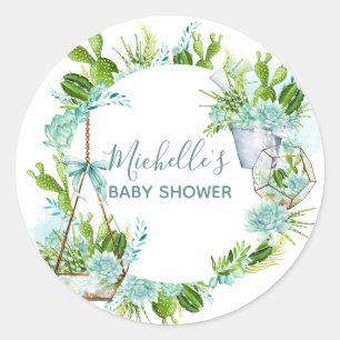 Akvarell Glas Terrarium Sukkulenter Baby Shower Runt Klistermärke