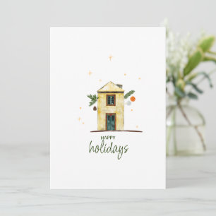 Akvarell God Jul Hus Icke-foto Julkort