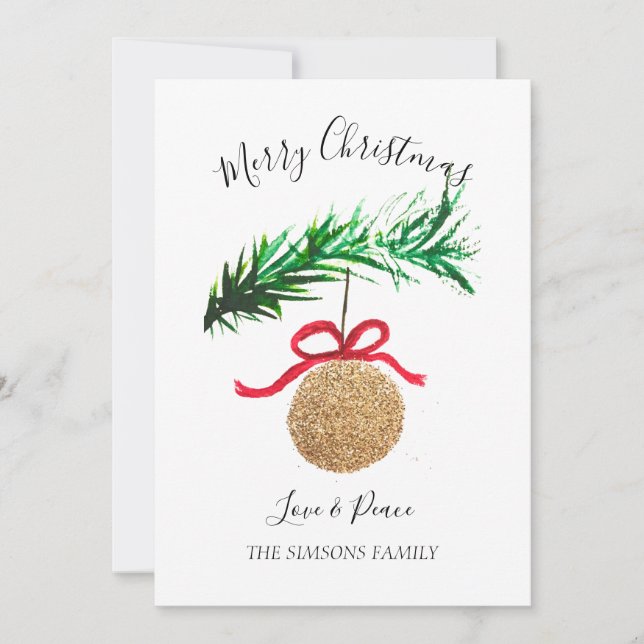 Akvarell God Jul Julgran Glad och ljus Julkort (Framsida)