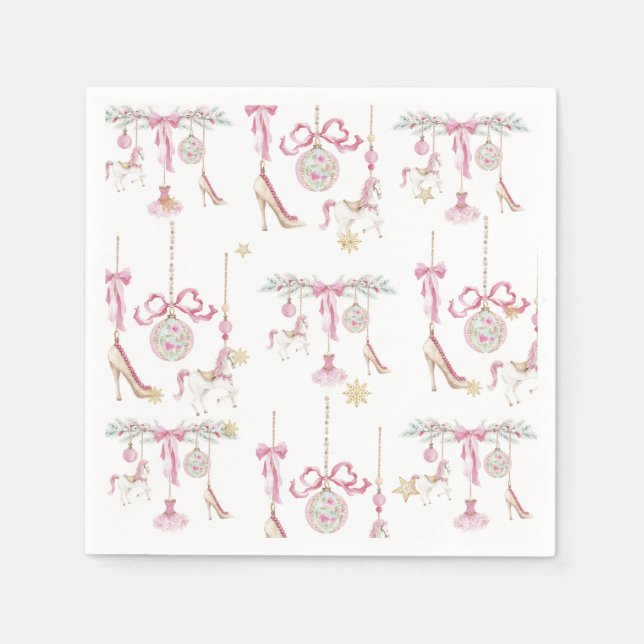 Akvarell God Jul nötknäppare balett rosa Pappersservett (Framsidan)
