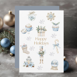 Akvarell God Jul Vinter Blå Kollaژ Julkort