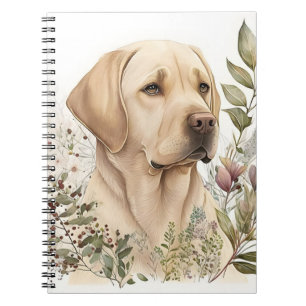 Akvarell Golden Labrador Retriever och blommor Anteckningsbok