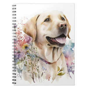 Akvarell Golden Labrador Retriever och blommor Anteckningsbok