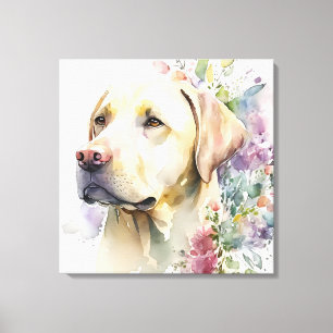 Akvarell Golden Labrador Retriever och blommor Canvastryck