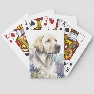 Akvarell Golden Labrador Retriever och blommor Casinokort