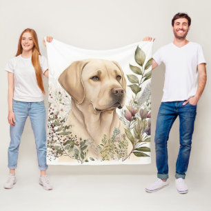 Akvarell Golden Labrador Retriever och blommor Fleecefilt