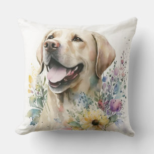 Akvarell Golden Labrador Retriever och blommor Kudde