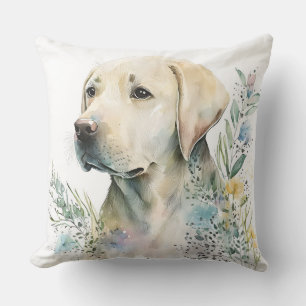 Akvarell Golden Labrador Retriever och blommor Kudde