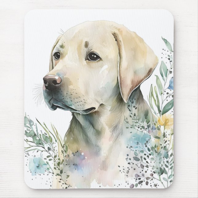 Akvarell Golden Labrador Retriever och blommor Musmatta (Framsidan)