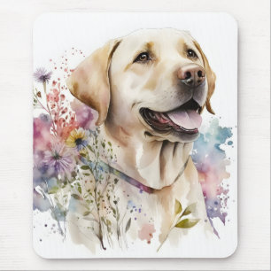 Akvarell Golden Labrador Retriever och blommor Musmatta