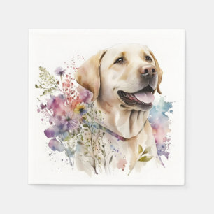 Akvarell Golden Labrador Retriever och blommor Pappersservett