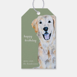Akvarell Golden Retriever Hund Glad Födelsedag Presentetikett